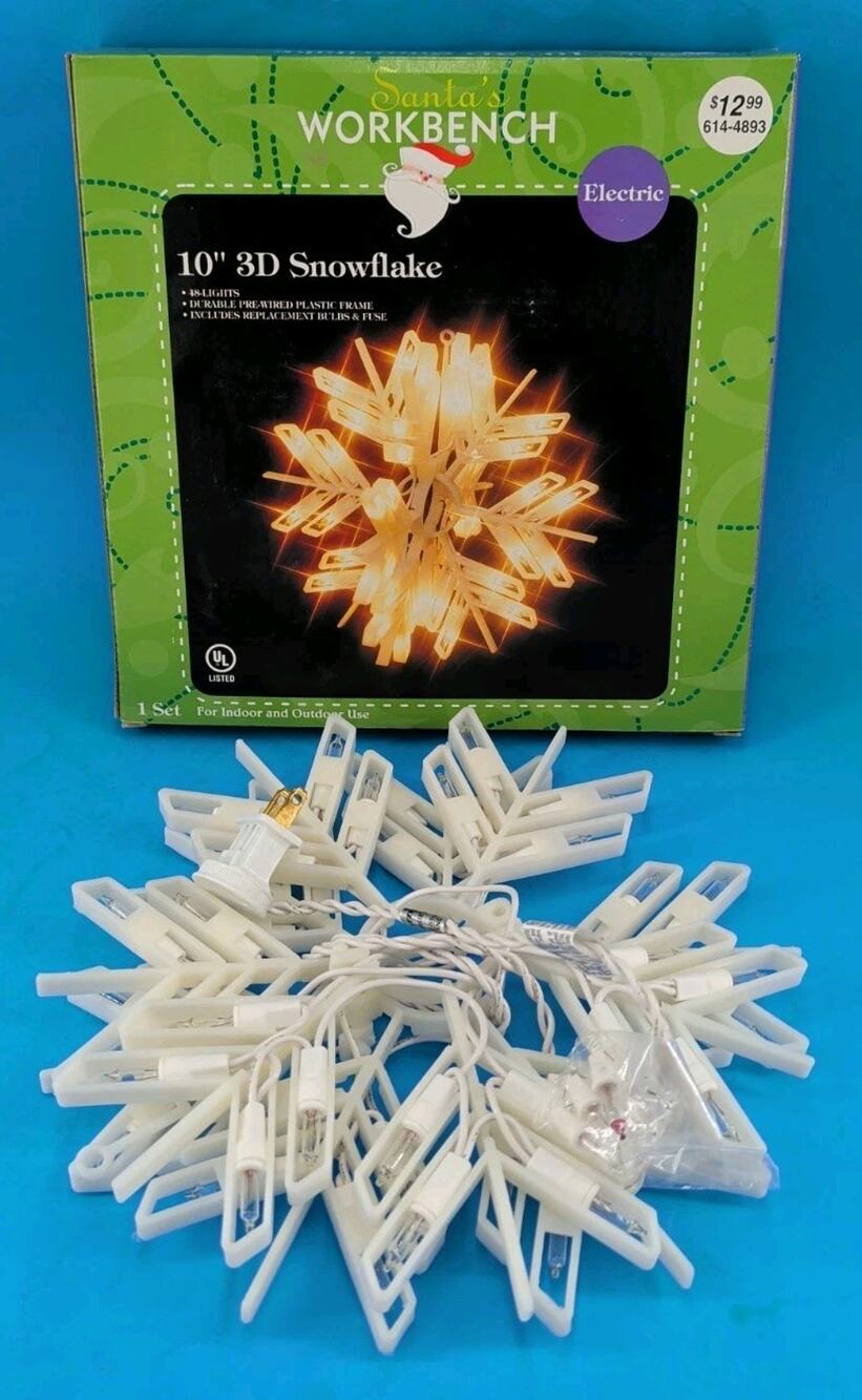 Santa's Workbench 2002 Lighted Hanging Snowflake 10" 3D New Open Box